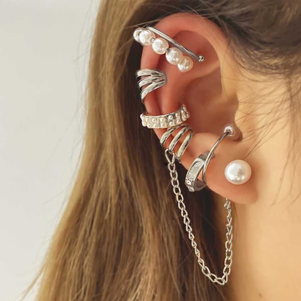 Öron Piercing Set Dam – Pärlor Silver