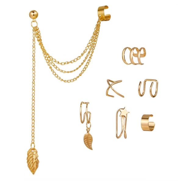 Ear Cuff Öron Piercing Set Utan Hål Guld