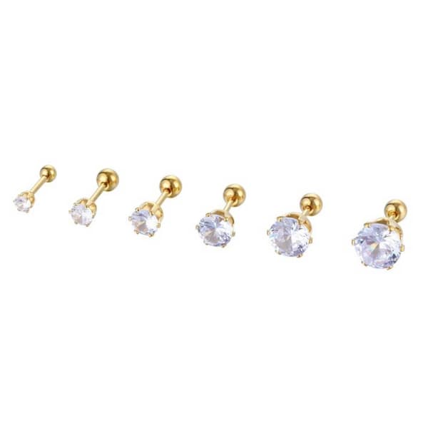 Kristall Stud Piercing Örhänge Guld 4mm