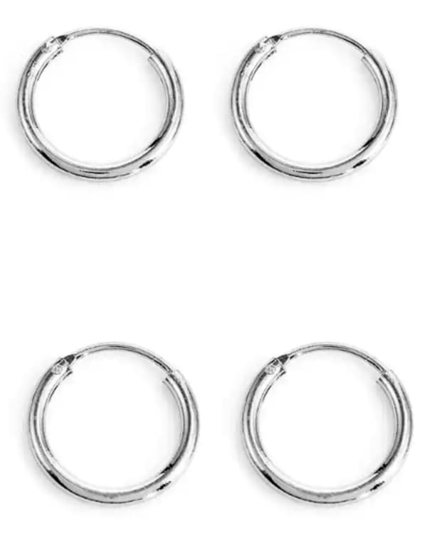 2 par Små Blanka Enkla Silver Örhängen - Hoop / Creoler - 14 mm