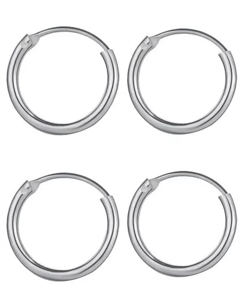2 par Små Blanka Enkla Silver Örhängen - Hoop / Creoler - 14 mm