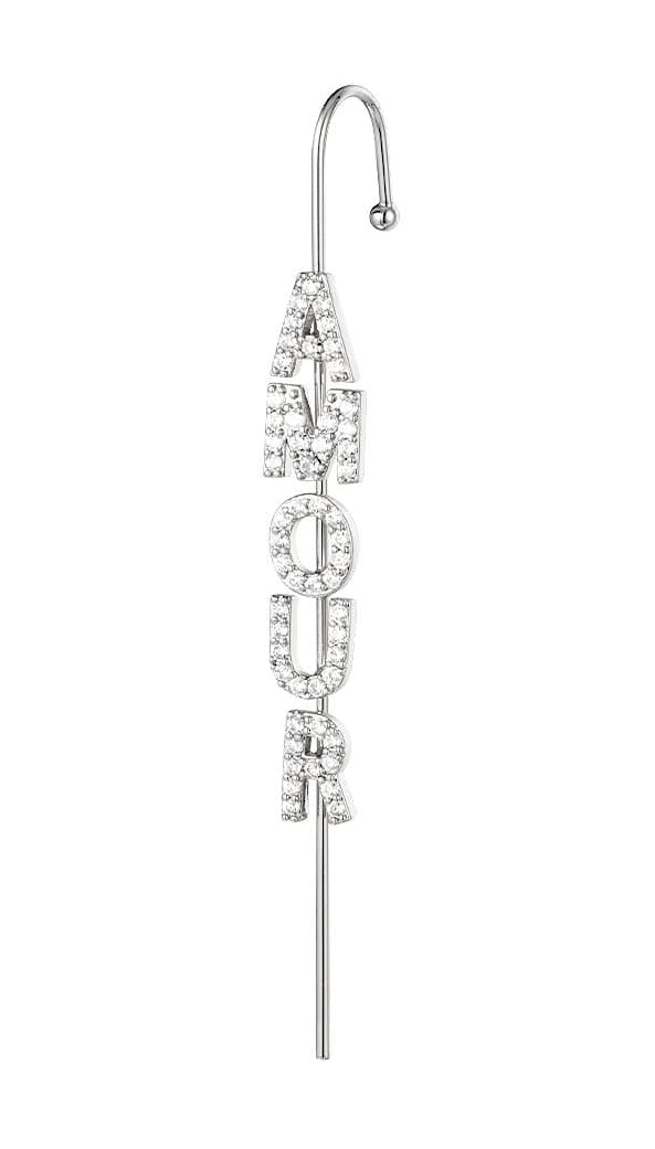 1 st Guldpläterat Örhänge / Ear Crawler med Zircon / Strass - Amour - Silver