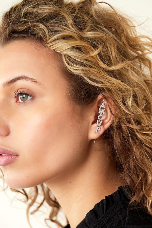 1 st Guldpläterat Örhänge / Ear Crawler med Zircon / Strass - Amour - Silver