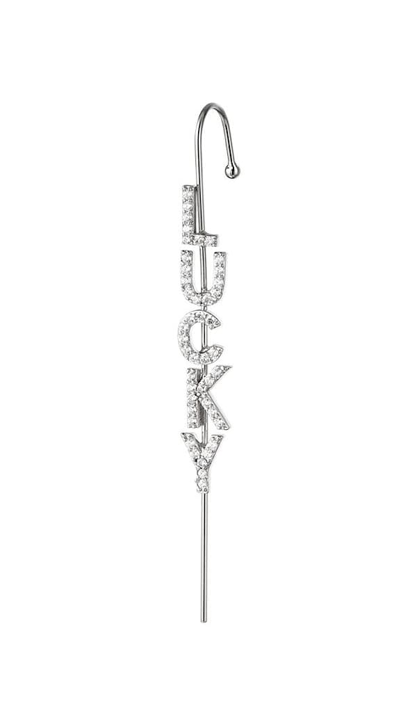 1 st Guldpläterat Örhänge / Ear Crawler med Zircon / Strass - Lucky - Silver