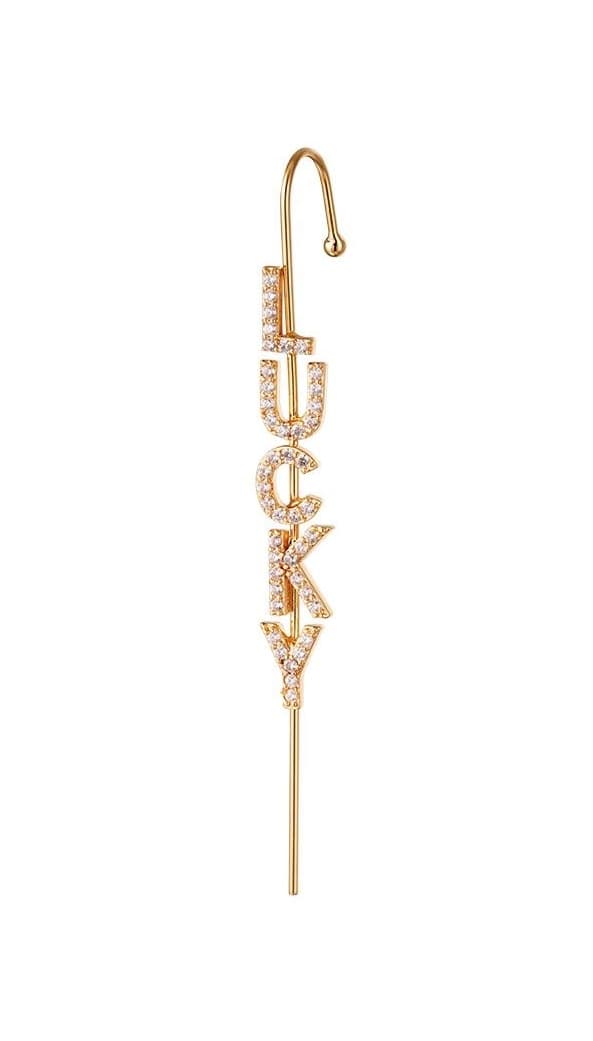 1 st Guldpläterat Örhänge / Ear Crawler med Zircon / Strass - Lucky - Guld