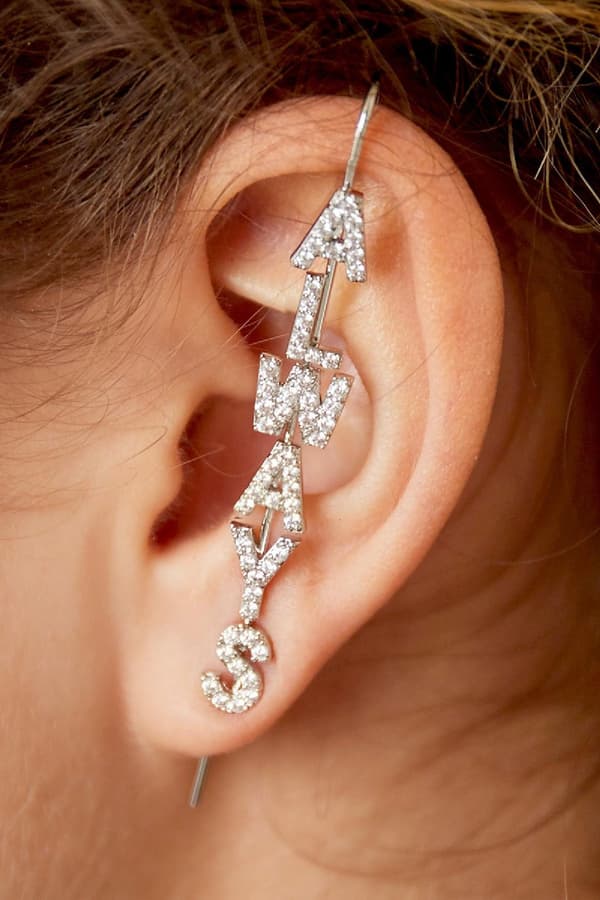 1 st Guldpläterat Örhänge / Ear Crawler med Zircon / Strass - Always - Silver