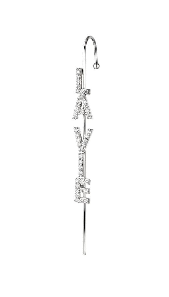 1 st Guldpläterat Örhänge / Ear Crawler med Zircon / Strass - La Vie (Livet) - Silver