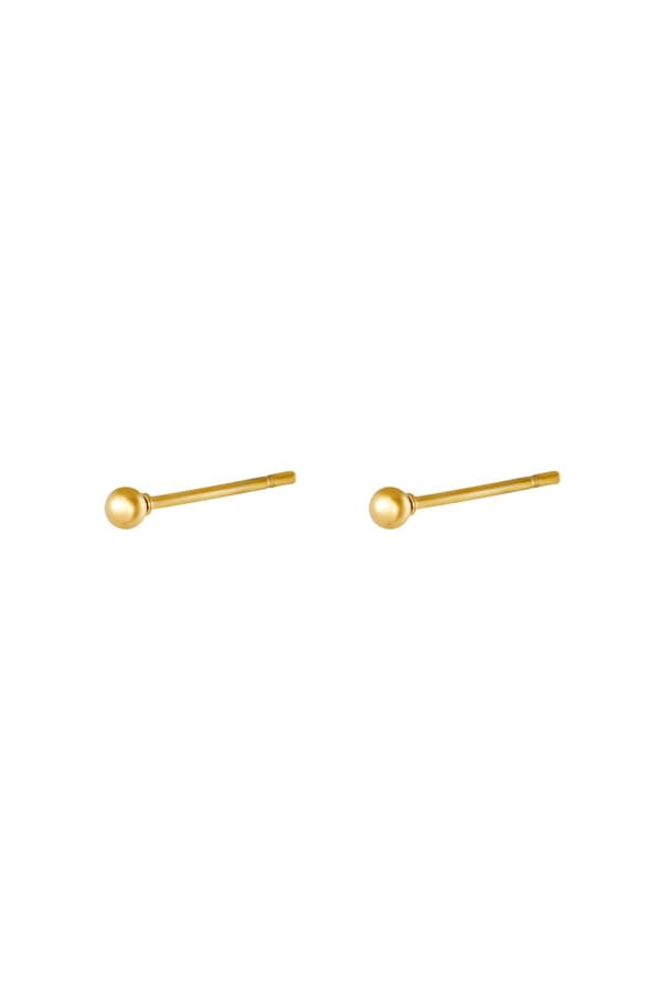 Små Guld Stud Örhängen i Rostfritt Stål - Klassiska Blanka Kulor/Pärlor - 2,5 mm
