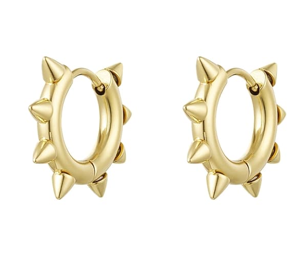Små Blanka Runda Hoop Örhängen i Rostfritt Stål med Spikes / Nitar / Spikar - Guld - 2,1 cm