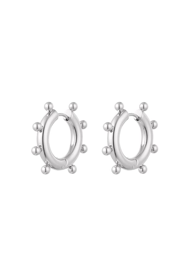 Blanka Runda Hoop Örhängen i Rostfritt Stål Dekorerade med Runda Kulor / Pärlor - Silver - 2,4 cm