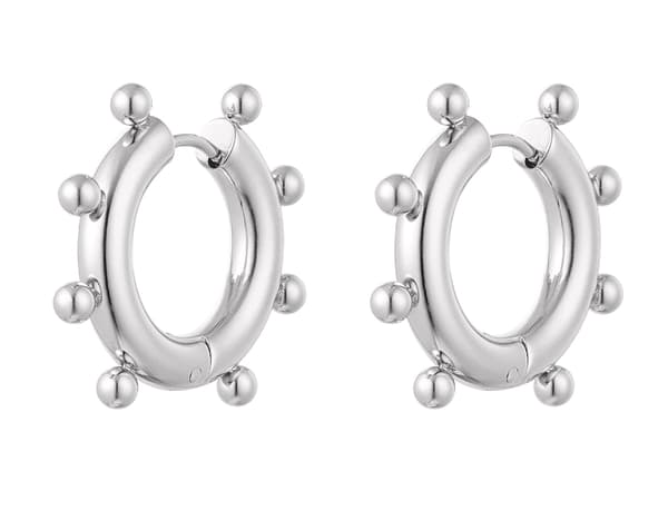 Blanka Runda Hoop Örhängen i Rostfritt Stål Dekorerade med Runda Kulor / Pärlor - Silver - 2,4 cm