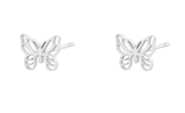Vackra Små Silver Stud Örhängen i Rostfritt Stål med Söt Fjäril / Butterfly