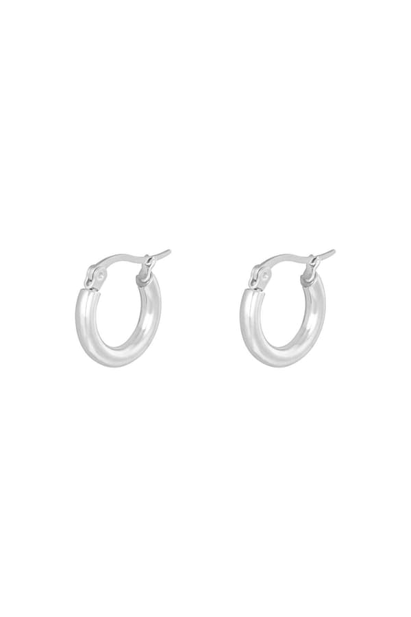 Klassiska Blanka Små Silver Örhängen / Hoop / Creoler i Rostfritt Stål med Rundad Design - 15 mm