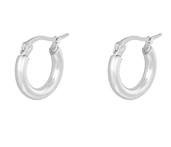 Klassiska Blanka Små Silver Örhängen / Hoop / Creoler i Rostfritt Stål med Rundad Design - 15 mm