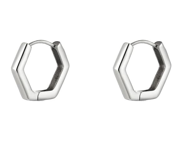 Blanka Små Silver Örhängen / Hoop / Creoler i Rostfritt Stål i Hexagon Form / Sexhörning - 2 cm