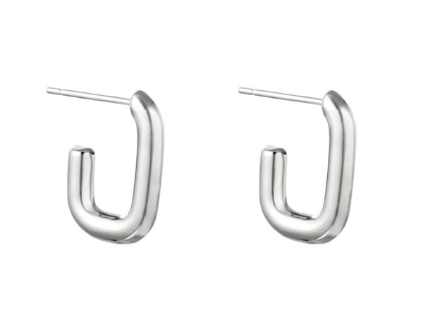 Klassiska Blanka Små Silver Örhängen / Hoop / Creoler i Rostfritt Stål i Rektangulär Form - 1,8 cm