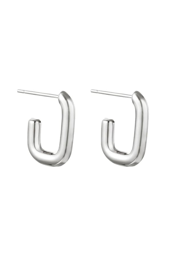 Klassiska Blanka Silver Örhängen / Hoop / Creoler i Rostfritt Stål i Rektangulär Form - 2,7 cm