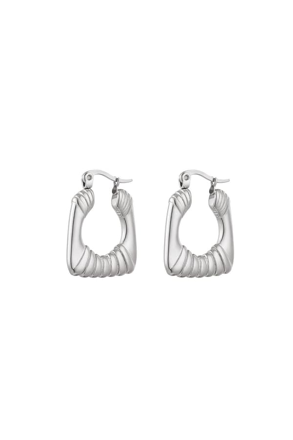 Blanka Silver Örhängen / Hoop / Creoler i Rostfritt Stål med Randigt Mönster - 2,6 cm
