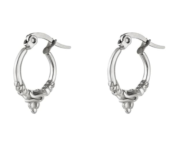 Blanka Små Silver Örhängen / Hoop / Creoler i Rostfritt Stål med Fina Detaljer i Retro Stil - 1,4 cm