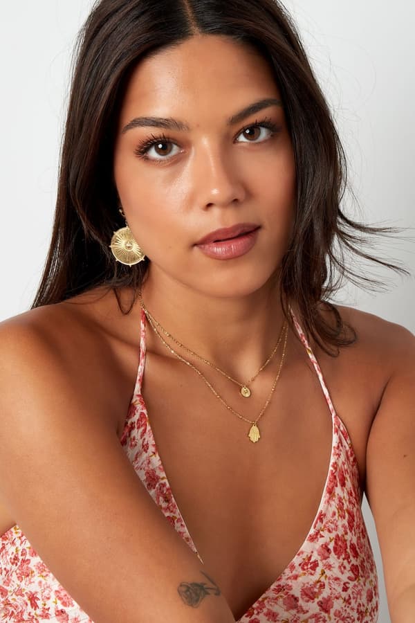 Boho Statement Örhängen i Rostfritt Stål med Runda Berlocker med Fint Mönster & Stjärnor - Guld