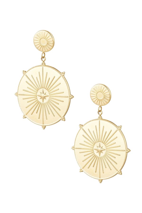 Boho Statement Örhängen i Rostfritt Stål med Runda Berlocker med Fint Mönster & Stjärnor - Guld