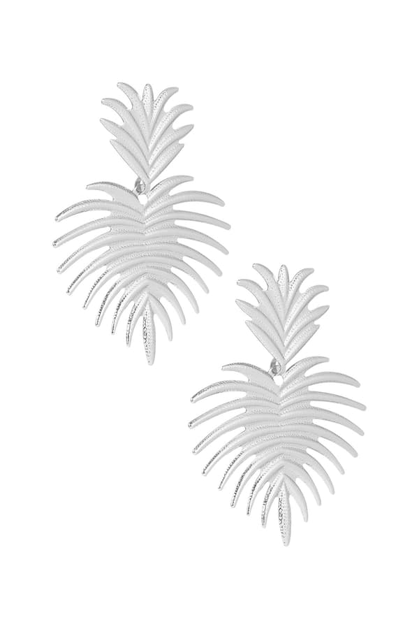 Blanka Festliga Statement Örhängen Dekorerade med Palmblad / Blad / Löv i Fint Mönster - Silver
