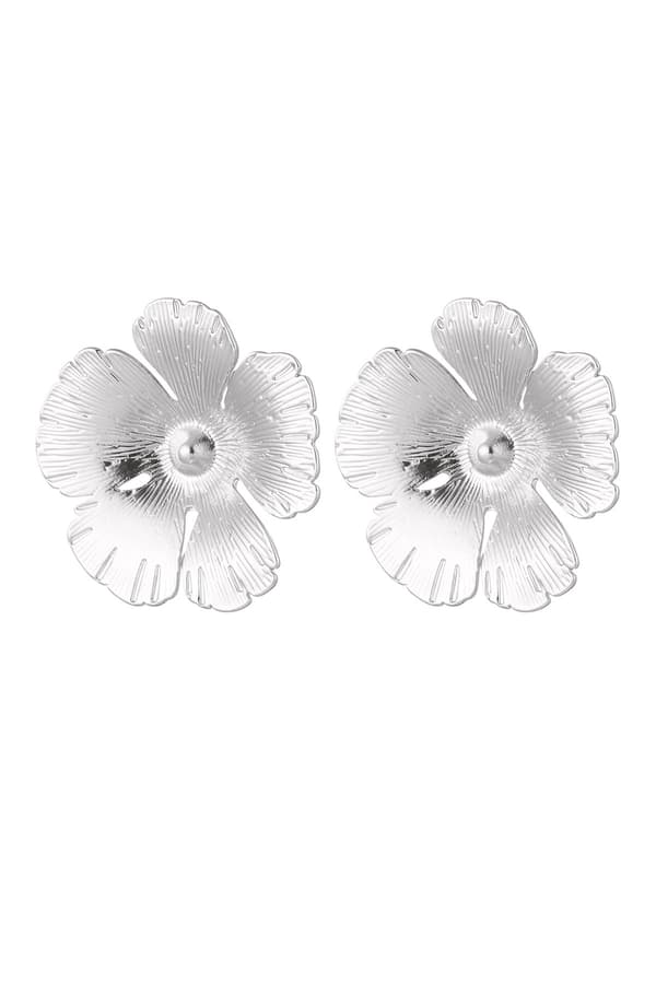 Blanka Statement Stud Örhängen i form av en Blomma / Blommor med Mönster - Silver