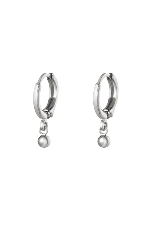 Silver Örhängen - Hoop / Creoler med ett Hänge i form av en Blank Liten Kula / Boll / Pärla - Vit Guldpläterade