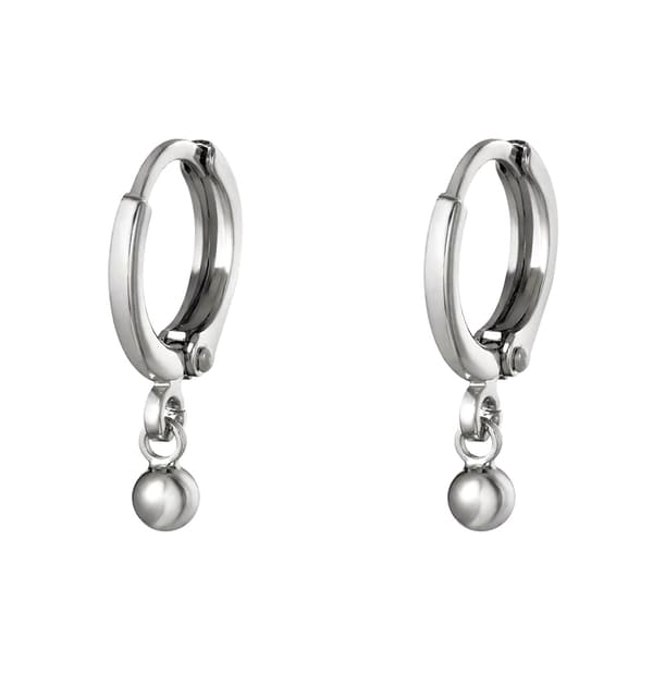 Silver Örhängen - Hoop / Creoler med ett Hänge i form av en Blank Liten Kula / Boll / Pärla - Vit Guldpläterade