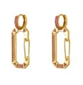 Miniatyrbild 1 av 4: Unika Guld Hoop Örhängen med Geometriska Former Dekorerade med Glittrande Cerise Zircon Stenar - Guldpläterade