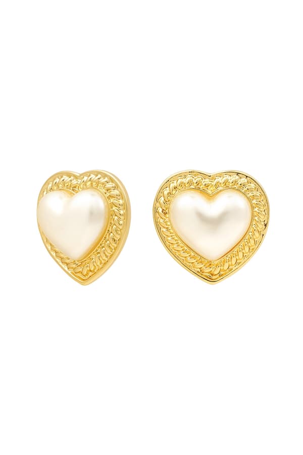 Statement Stud Örhängen i Form av Stora Hjärtan med Vita Pärlor / Hjärtformade