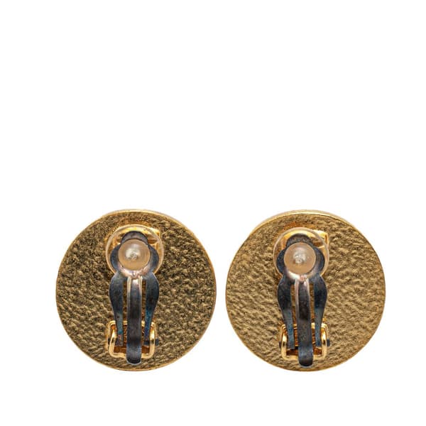 Pre-owned Chanel Gold Plated CC Clip On Earrings Black