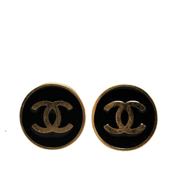 Pre-owned Chanel Gold Plated CC Clip On Earrings Black