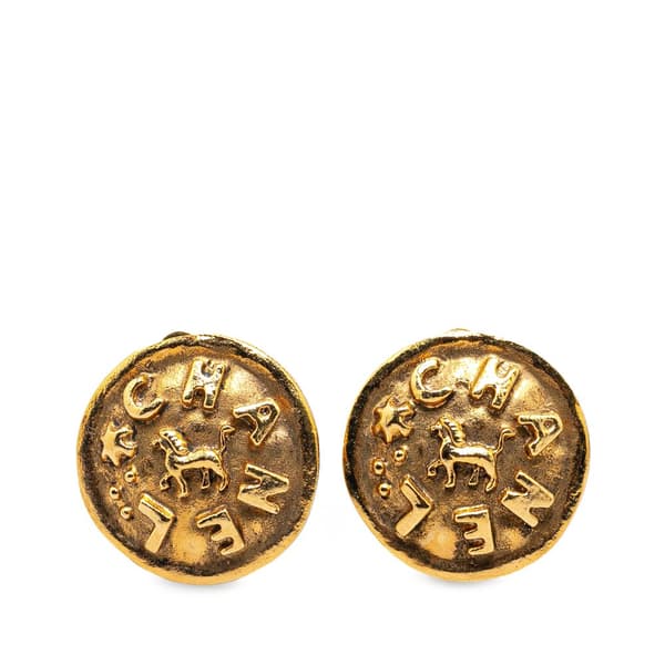 Pre-owned Chanel Gold Plated Logo Clip On Earrings Gold