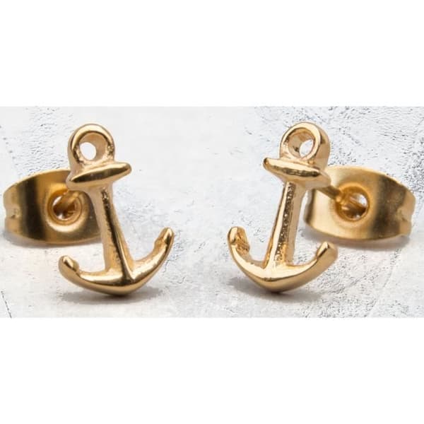 Örhängen - Suck UK - Anchor - Rostfritt stål - Guld - 0,7 x 1 cm