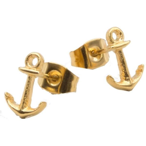 Örhängen - Suck UK - Anchor - Rostfritt stål - Guld - 0,7 x 1 cm