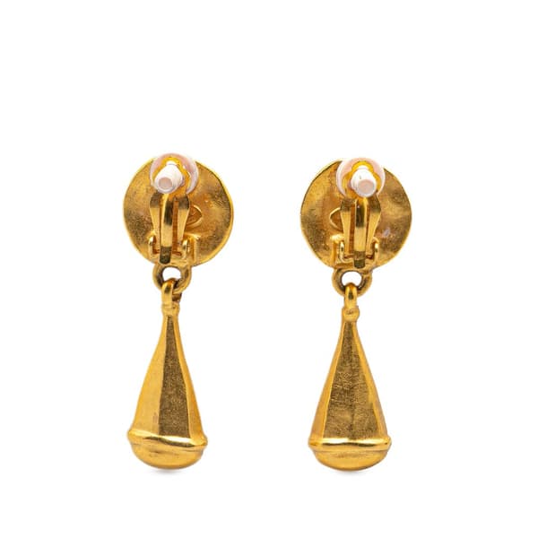 Pre-owned Chanel Gold Plated CC Teardrop Clip On Earrings Gold