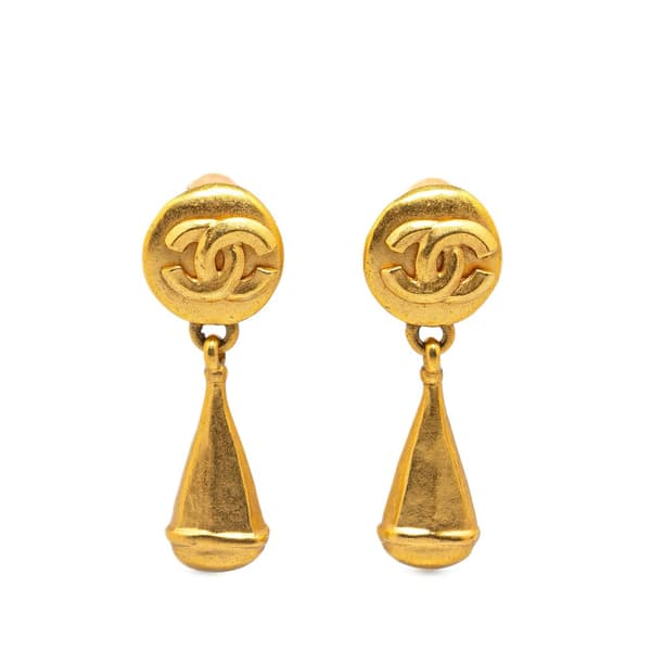 Pre-owned Chanel Gold Plated CC Teardrop Clip On Earrings Gold