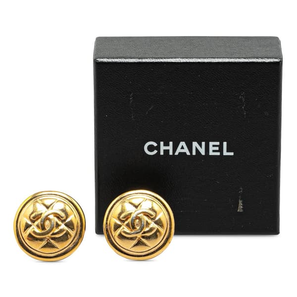 Pre-owned Chanel Gold Plated CC Quilted Clip On Earrings Gold