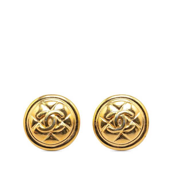 Pre-owned Chanel Gold Plated CC Quilted Clip On Earrings Gold