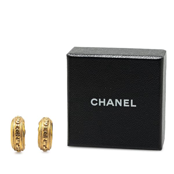 Pre-owned Chanel Gold Plated Half Hoop Logo Clip On Earrings Gold