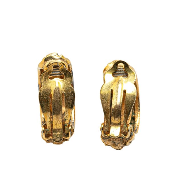 Pre-owned Chanel Gold Plated Half Hoop Logo Clip On Earrings Gold