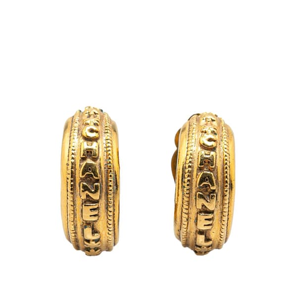 Pre-owned Chanel Gold Plated Half Hoop Logo Clip On Earrings Gold