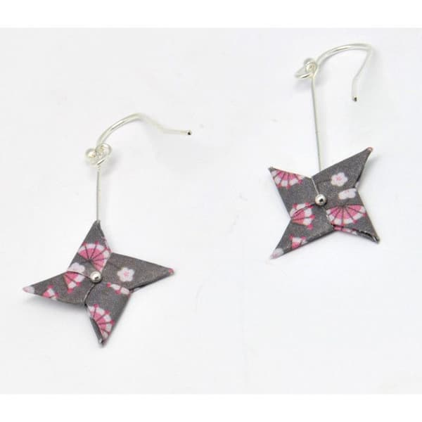 Örhängen origami pappers snurra rosa grå f.