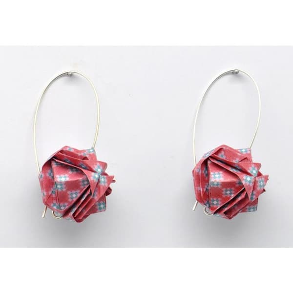 Örhängen Origami Papper Röd Rosé Boll