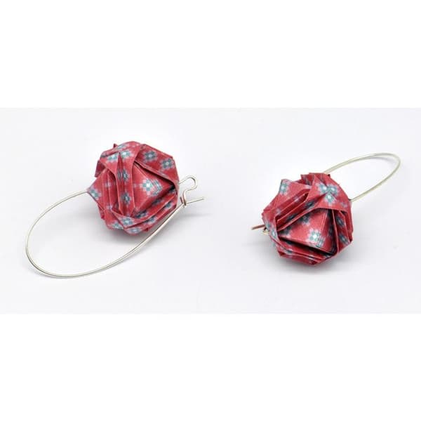 Örhängen Origami Papper Röd Rosé Boll