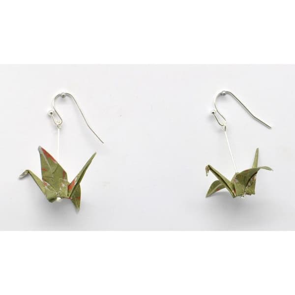 Pappersörhängen Origami Stork Kaki
