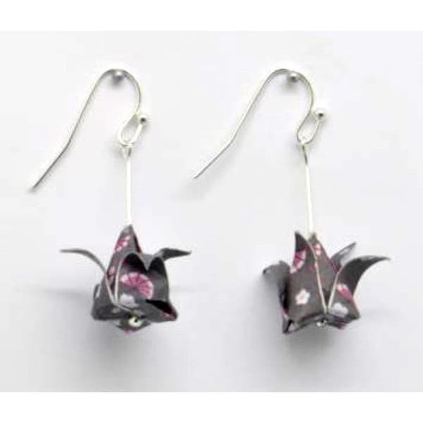 Örhängen - The Cocotte - Lotus - Silverfärgad metall - Origami - Grå ros