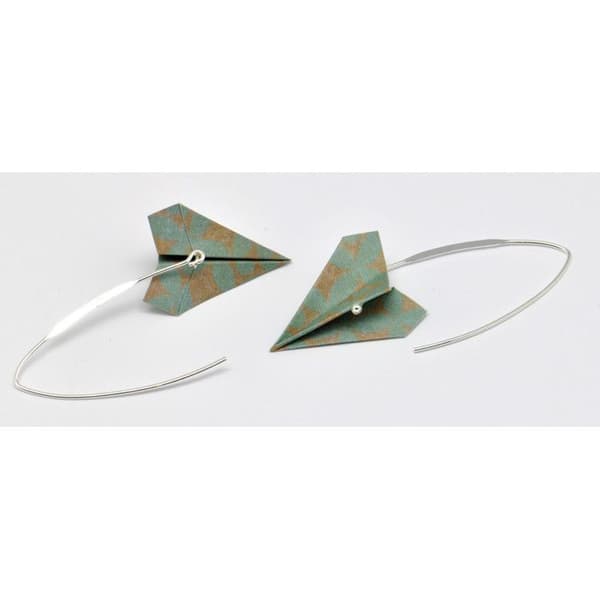 Örhängen Origami Pappersflyg Grön och beige