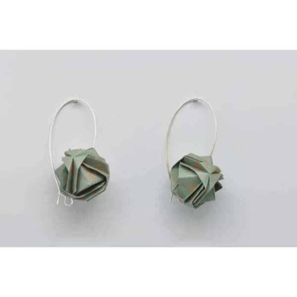 Örhängen - The Cocotte - Origami - Silverfärgad metall - Grön och beige - Vuxen